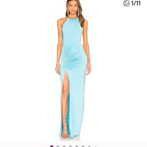 Michael Costello x REVOLVE Addison Maxi Dress Halter Neck Ruched Aqua Size XS